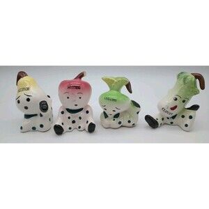 Anthropomorphic Japan Spice Jars MCM Vintage Lot Set Of 4 Fruit Vegetable Faces